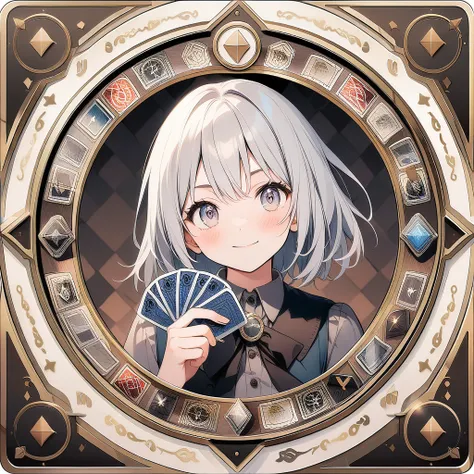 (circle frame1.7),game cards in hand,icon, diamond circle frame  