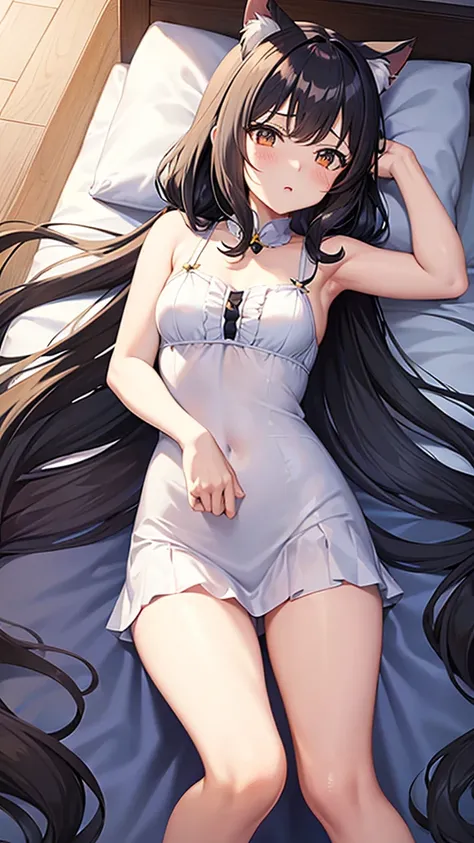 Anime characters　Princess Connect！　Cal　Cat ear　Small breasts　Lolicon　Tsundere　Little Girl　Black hair long wavy hair　Twin tails　Right bangs point color white