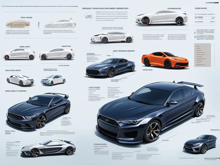 future car design sheet page scan, informative graphs, concept sheet illustration, make it on white sheet, minimalism