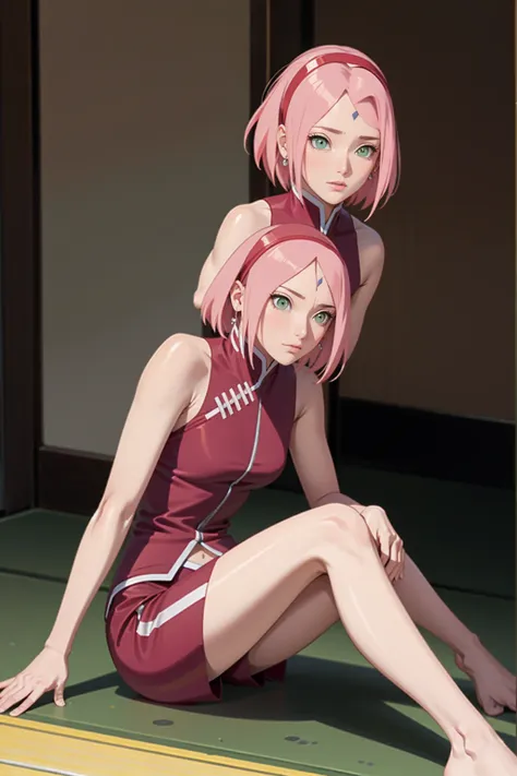 obra-prima， best quality at best， 1 ， sakura haruno， seios grandes，traje ombro a ombro，（decote)，（close da parte superior do corp...