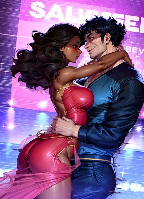 Hdr, masterpiece,4K, ray tracing, best quality, 1boy, 1girl, steven quartz universe, connie maheswaran,  face to face,enamored couple, passionate sensuality, nightclub background, erotic dancing, couple focused,  couple dancing together, highly-detailed an...