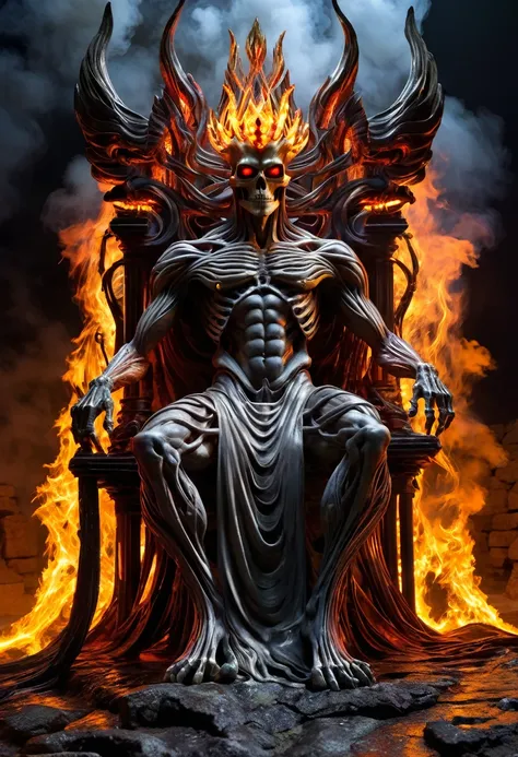 danligur, the fire skeleton king, eva, emerging, fallen alien temples, 4th dimension, hyper realistic