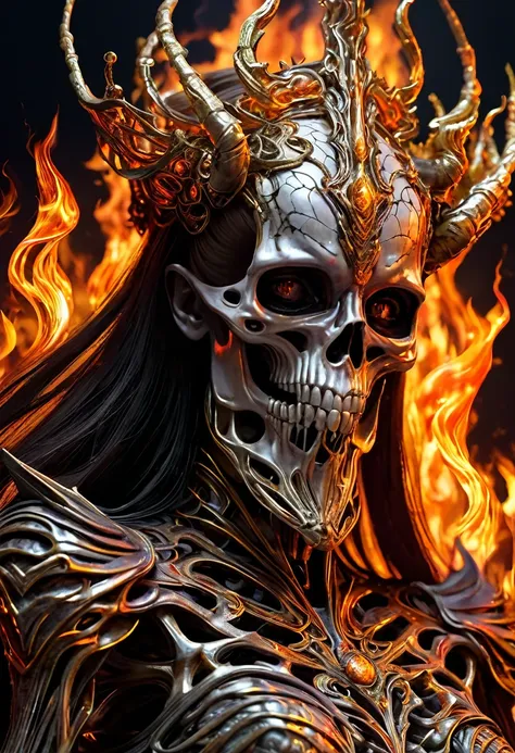 danligur, the fire skeleton king, eva, emerging, fallen alien temples, 4th dimension, hyper realistic