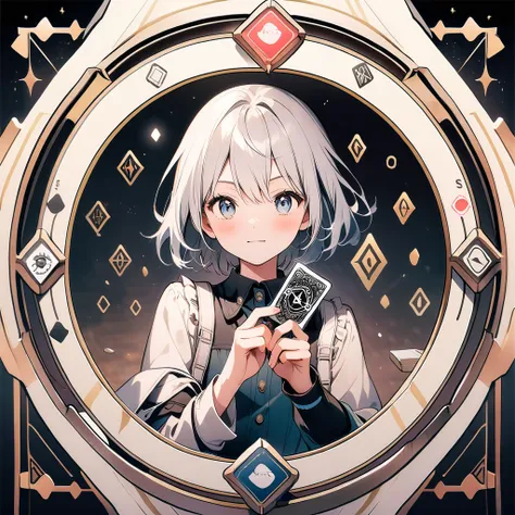 (circle frame1.7),holding game cards in hand,icon, diamond circle frame  