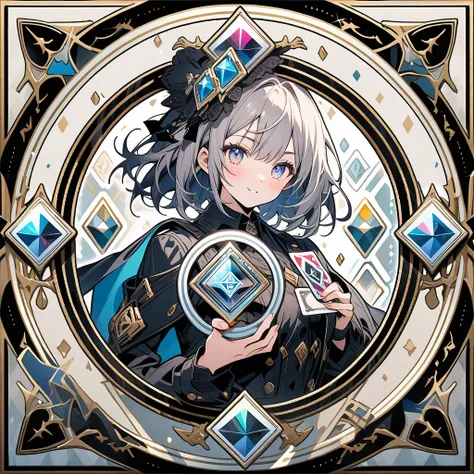 (circle frame1.7),holding game cards in hand,icon, diamond circle frame