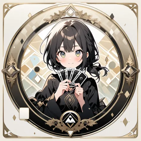 (circle frame1.7),holding game cards in hand,icon, diamond circle frame