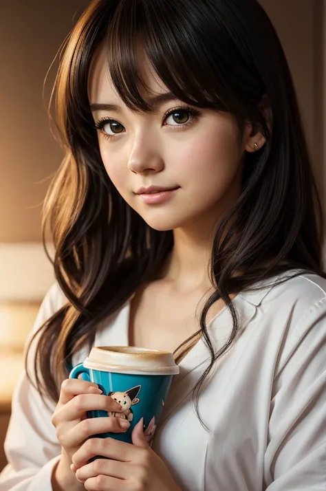 Live action adaptation，Closeup of a woman holding a cup of coffee, Beautiful animado Portrait, soft anime illustration, digital anime illustration, artwork in the style of Guweiz, retrato de lindas chicas anime, Guweiz, linda chica anime, lindo retrato, an...