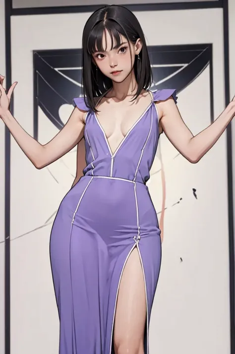 ((masterpiece, best quality)),((highres:1.2)), 1 girl, solo, blurred background, (straight hair:1.2), ((pencilskirt dress)), ((f...