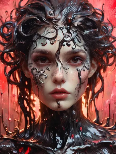 8K, rgb, hdr, pinturas de aceite, acuarelas, colores saturados brillantes, Anna Razumovskaya, Jarek Kubicki, Aleksi Brilo, Darek Zabrotsky, sakimichan, lois, Aminola Rezai, foto CRUDA, negro, dark Rojo, de cerca, Retrato de Medusa, mixed media collage. tex...