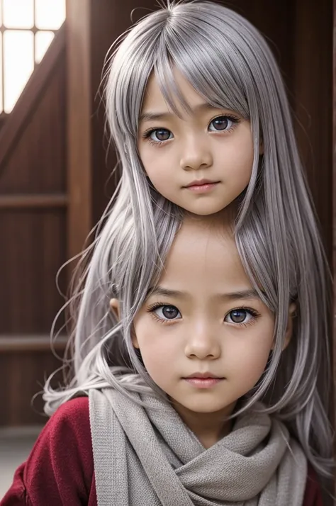 Manga, a ten year old girl, with red eyes like rubies and beautiful silver hair 