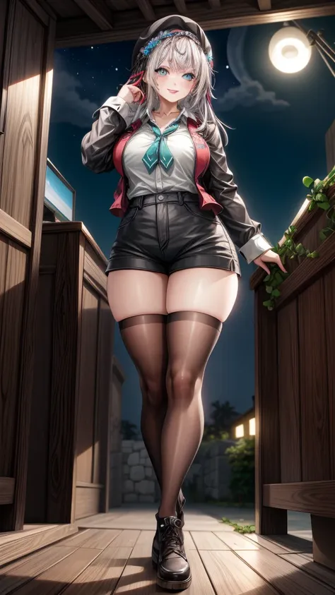 Alisa Kujou, 

(night:1.7), 1 girl standing at attention, 27 years,hembra joven,hermoso Finger, hermoso long legs ,hermoso body ,hermoso Nose ,hermoso character design, ojos perfectos, perfect rostro,

There is an anime girl in shorts walking through an op...