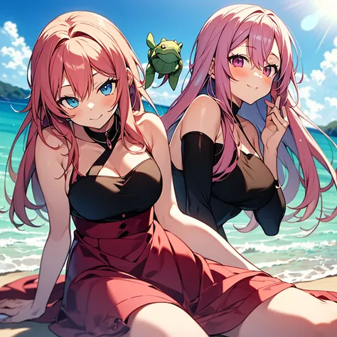 Anime Girls with pink hair and a turtle on the beach, seductive Anime Girls, Gweitz, On pixivトップ評価, , beautiful Anime Girls, On pixiv, (Anime Girls), pretty Anime Girls, Beautiful and attractive anime teen, Beautiful and attractive anime woman, attractive ...