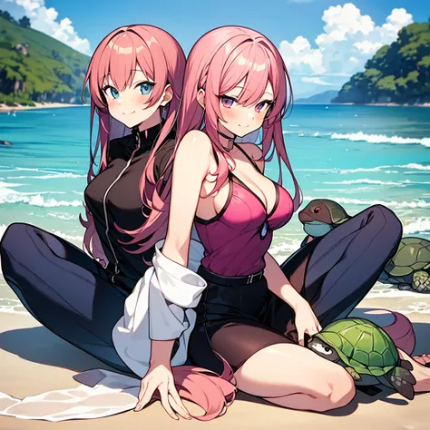 Anime Girls with pink hair and a turtle on the beach, seductive Anime Girls, Gweitz, On pixivトップ評価, , beautiful Anime Girls, On pixiv, (Anime Girls), pretty Anime Girls, Beautiful and attractive anime teen, Beautiful and attractive anime woman, attractive ...