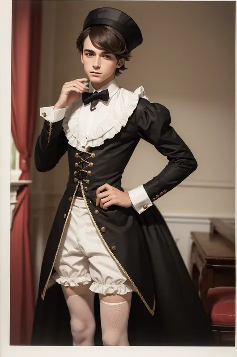 Young adult male dressed as a coquette boy