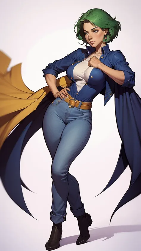 Close-UP Lumberjack in hand sesy woman portrait mode from the waist up short viking skirt showing legs.    cabelos com transa longasum desenho de uma mulher com uma fantasia verde e amarela, garota de anime desonesta, artgerm e lois van baarle, full body p...