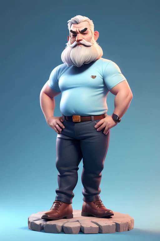 3dcharacter,old farmer bearded plump plump extremely thick thighs large belly fat,(full body:1.2),simple background, masterpiece,best quality,(blule gradient background:1.1), usando apenas sunga branca, does not wear clothes. Bota e meias 