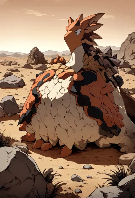 Pokémon: Crustle, in a desert with rocks