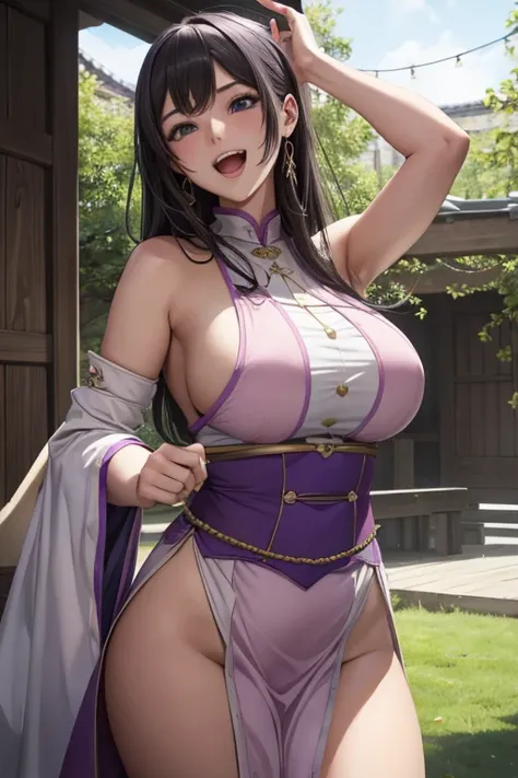 Shigii:15, 異端審問Shigii:1.5, masterpiece, highest quality, Adult female,Very detailed,Also々Nice face,Laughing with your mouth open,white, pink, Purple adventurer uniform,Medieval Europe,Show me your armpits,Iris,Hero&#39;s dignity,tattoo,Cape,Legs seen throu...