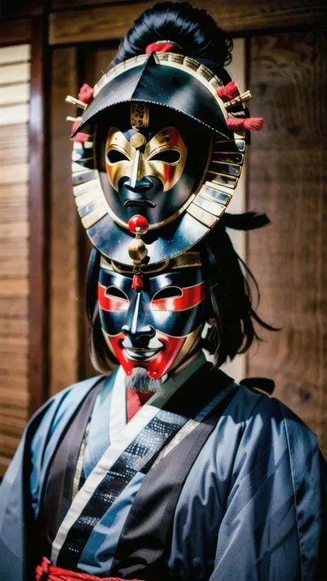 ( noh mask:1.3), 
best quality,masterpiece,highly detailed,ultra-detailed, 1man samurai japanese armor, old man