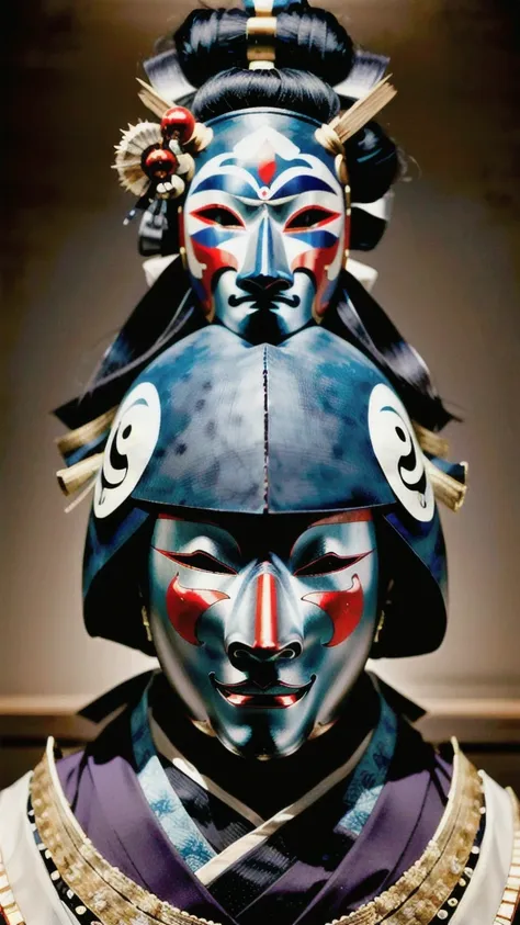 ( noh mask:1.3), 
best quality,masterpiece,highly detailed,ultra-detailed, 1man samurai japanese armor, old man