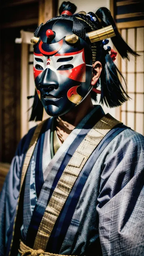 ( noh mask:1.3), 
best quality,masterpiece,highly detailed,ultra-detailed, 1man samurai japanese armor, old man