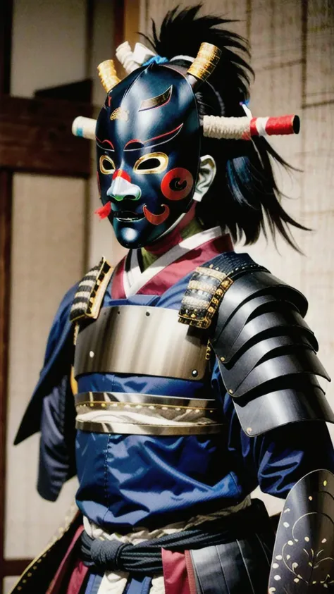 ( noh mask:1.3), 
best quality,masterpiece,highly detailed,ultra-detailed, 1man samurai japanese armor, old man