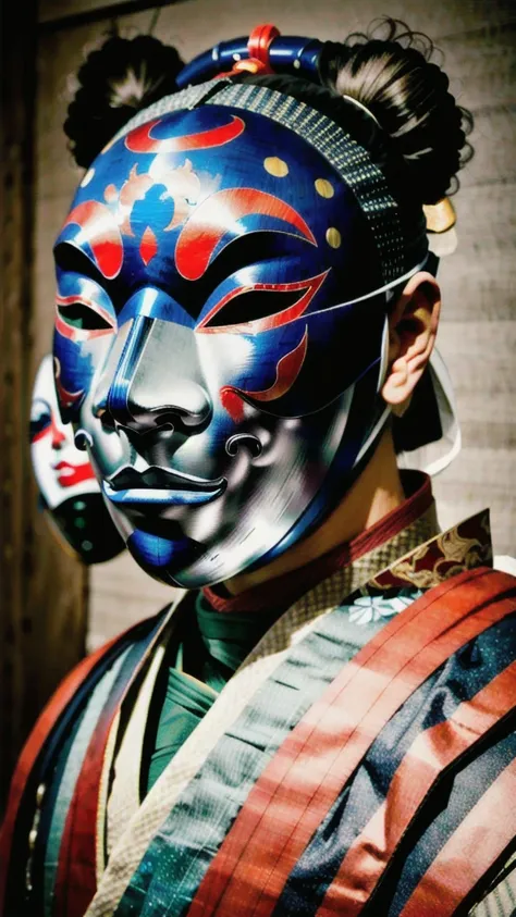 ( noh mask:1.3), 
best quality,masterpiece,highly detailed,ultra-detailed, 1man samurai japanese armor, old man