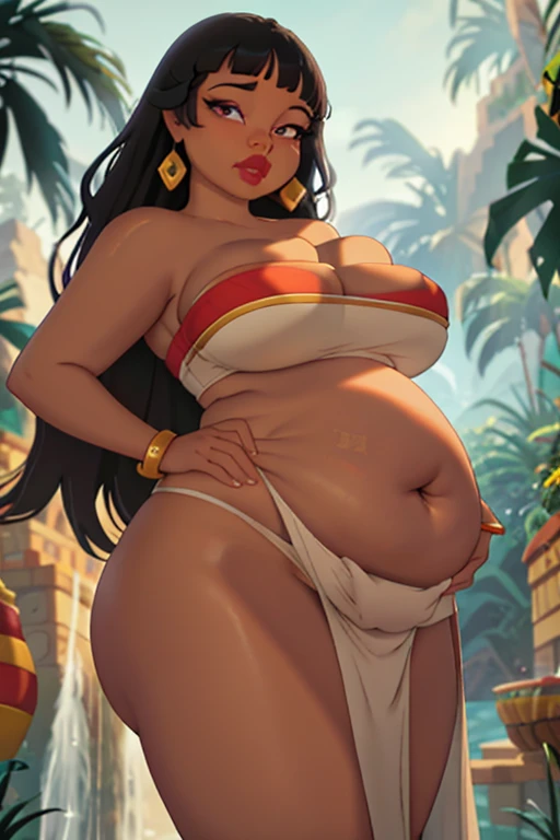 (Masterpiece), (best quality), (detailed), Curvy Chel from road to el dorado, model body, gigantic stomach