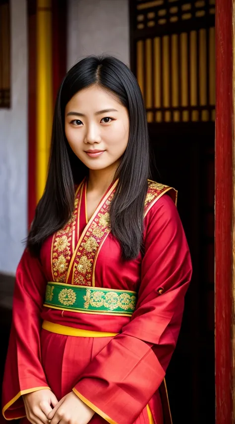 beautiful asian girl in traditional bhutan clothing