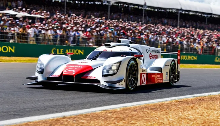 ultra realistic photo of a Citroën prototype at the 24 hours of Le Mans, on the starting line of the circuit 