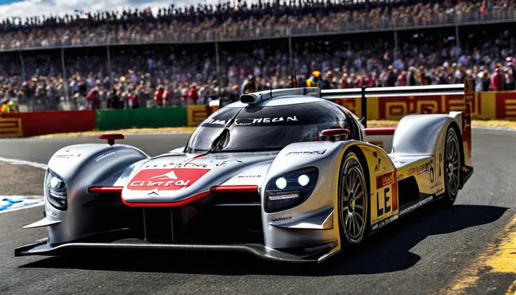 ultra realistic photo of a Citroën prototype at the 24 hours of Le Mans, on the starting line of the circuit 