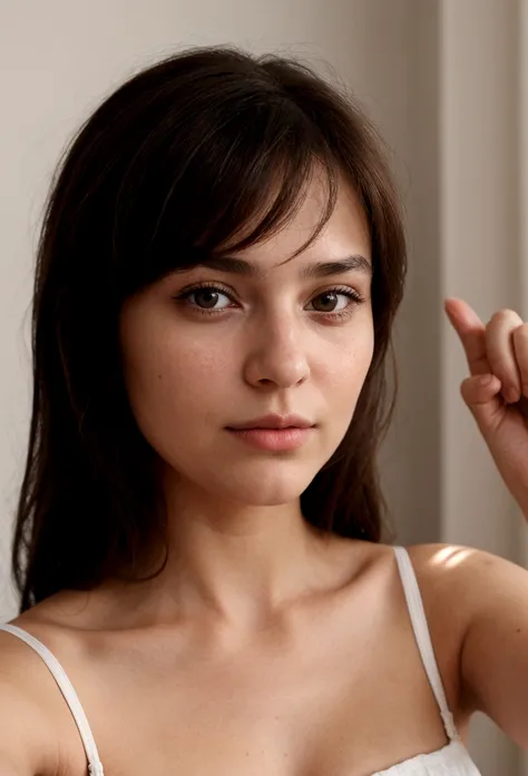 jeune fille brune qui prend un selfie
