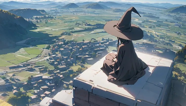 Ray Tracing, Everyone Makoto, One girl, Witch Hat, dress, clean, In the sky, flight, landscape, Sit down to clean,, masterpiece, highest quality, New,