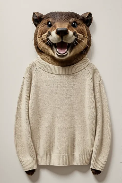 Drawn beaver with large central teeth wearing a sweater, todo esto sobre un fondo blanco 