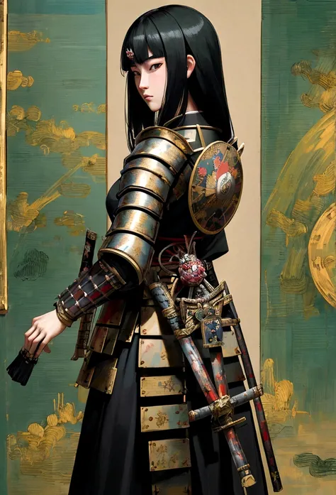 a picture of Japanese female knight, she has long black hair, wearing samurai armor, armed with a katana, ready for battle, ((shot taken from the back)), Japanese fantasy art, (Masterpiece: 1.5), 16k, highres, best quality, high details, ultra detailed, ma...