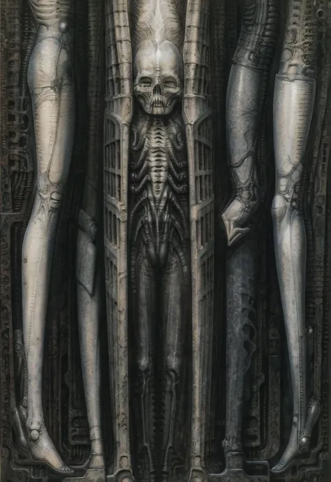 hrgigerarhp style, biomechanoid style, nsfw, giger_style, the image is a detailed view of h.r. giger's \" li ii \" plate, featur...