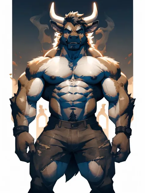 minotaur, solo, muscular, perfect_eyes, perfect_face, abs, big_chest,wide_body, muscular_arms, winter, snowforest_background, so...