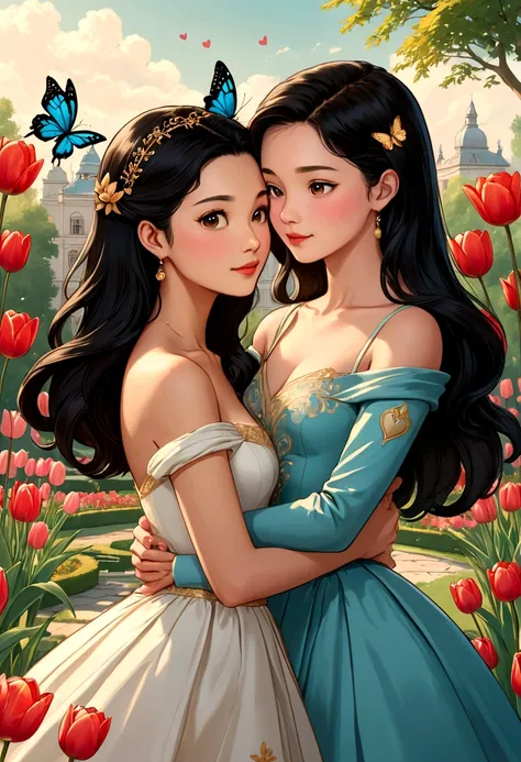 A captivating and sweet manga-style illustration captures the tender moment between two beautiful young women, Sarocha
Chankimha (Lady Pin) and Rebeca P. Armstrong (Princess Anil). Sarocha, with her Asian features, long black hair, and high society attire,...