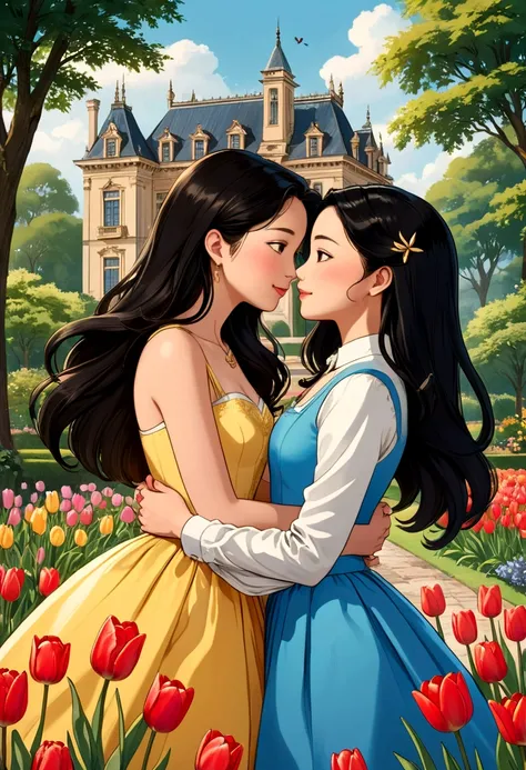 A captivating and sweet manga-style illustration captures the tender moment between two beautiful young women, Sarocha
Chankimha (Lady Pin) and Rebeca P. Armstrong (Princess Anil). Sarocha, with her Asian features, long black hair, and high society attire,...