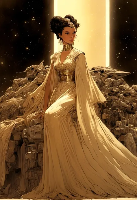 masterpiece, best quality, 4k, UHD welloff well todo exotic alienotherworldly young lady coruscant expensive kinda intricatestylish subtle somewhat modestly quite futurist dress and fashion reclining in her familys beautifully appointed designed familypent...