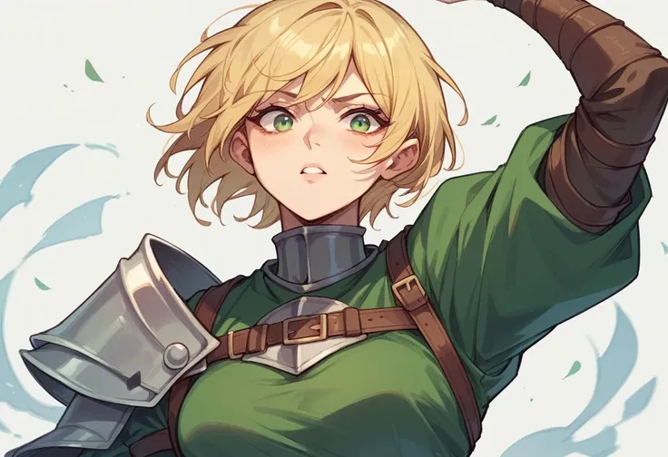 female　knight　Green clothes　Short Hair　Blonde　