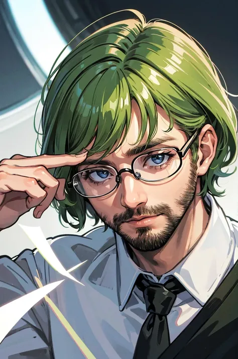 homem, glasses, olhos verdes, cabelo castanho,((melhor qualidade)),(detalhado)