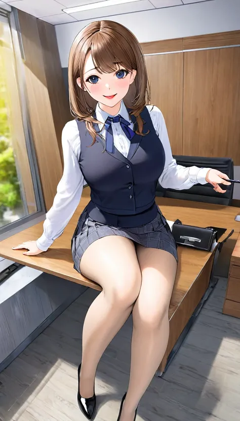 (((masterpiece))),(((High resolution)))、(((8K quality)))、(((perfect face)))、(((Beautiful office woman))), ((sleeveless)), tights, skirt, look at the camera, ((top quality eyes)), detailed face, (detailed texture), look at the camera, big，cleavage，lipstick，...