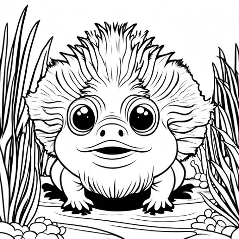 A cute Hairy Frogfish
, cartoon, ,Coloring Book, ColoringBookAF,