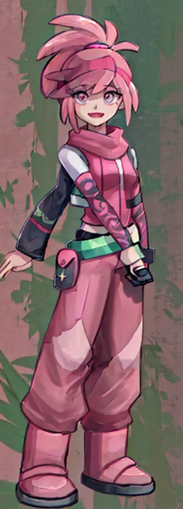 pokemon ranger, solo, 1girl, female, pink ponytail, extremely detailed, high quality