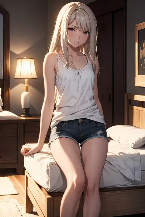 Browsing Caution　(highest quality:1.5, High resolution, 超High resolution, 4K, Detailed lighting, Shaders)(masterpiece:1.2), Very detailed, destiny/Background of the stay, indoor, Illyasviel von Einzbern　alone, Cowboy Shot,Long Hair, Gray Hair, Red eyes, Wh...