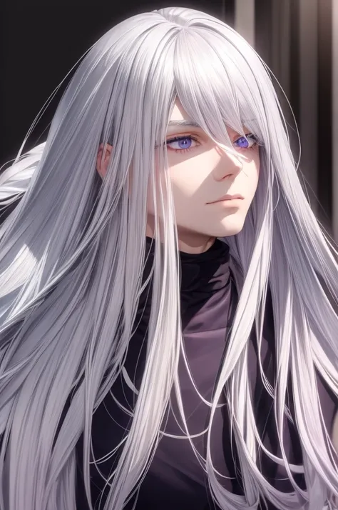 Male, beauty, white hair, long hair, eyes lilac