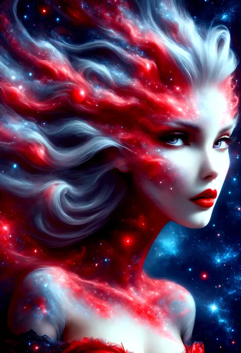 ragingnebula,high quality , dress made out of red stars, close up photo of very seductive red lips,sexy,beautiful,realistic,life...