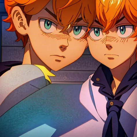 (obra-prima, melhor qualidade: 1.2) anime boy, orange hair , soccer uniform, star pupils