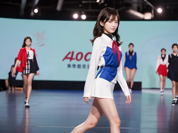 An extremely beautiful Japanese high school girl race queen who highlights her beautiful legs、Photographed walking down the runway at Wacoal&#39;s new fashion show、She is an eternal idol who combines a clean look with modern charm.。 She creates such beauty...